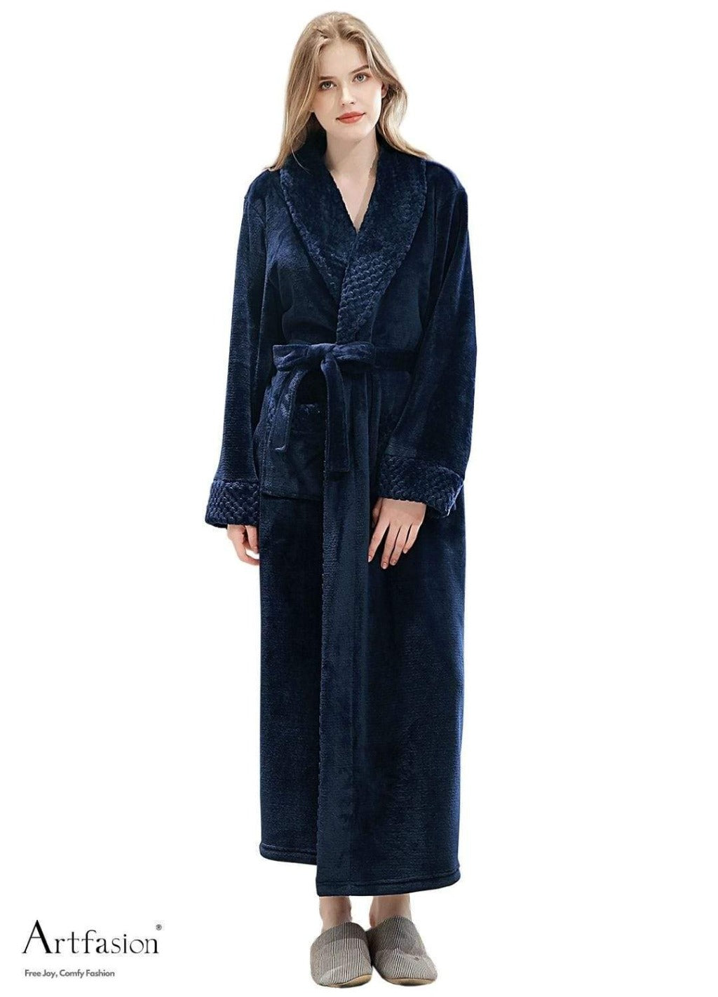 navy blue thick flannel dressing gown