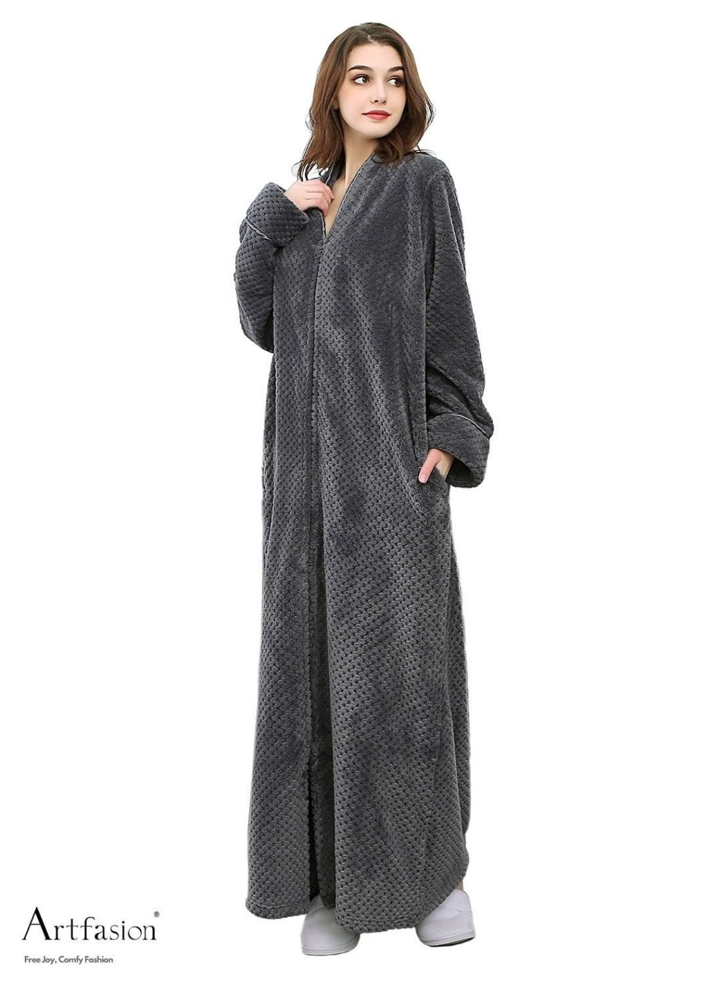 grey flannel zip up bathrobe