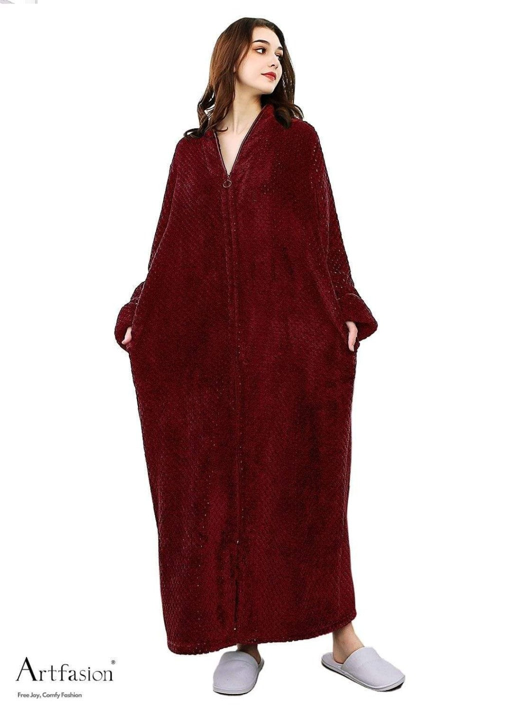 Wine red zip up bathrobe