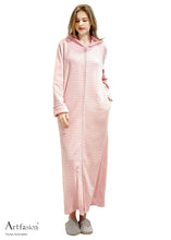 Load image into Gallery viewer, pink zip up hooded bathrobe
