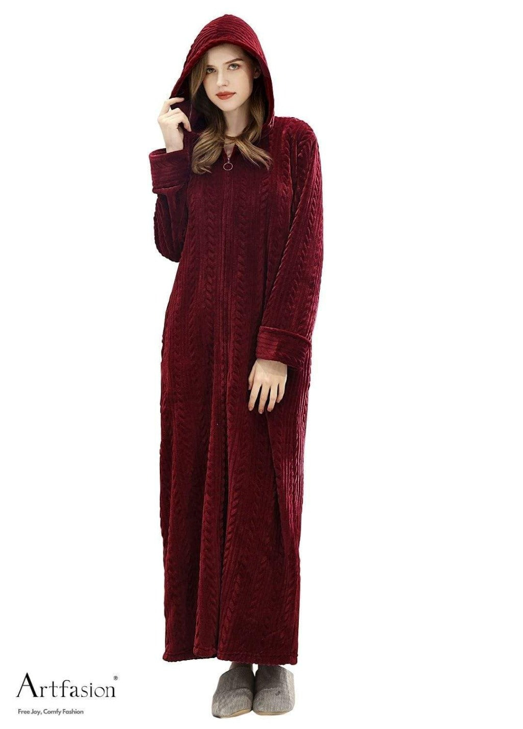 Dressing Gown Zip-Up Comfy Zip Up Bathrobe Maternity Bathrobe Hooded   Artfasion