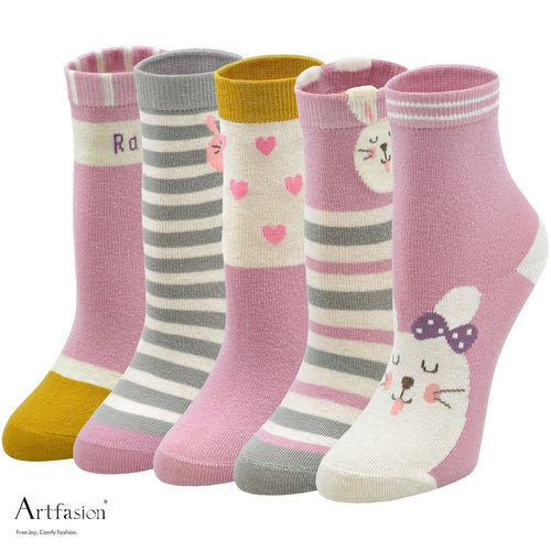 5 pairs cute purple bunny socks