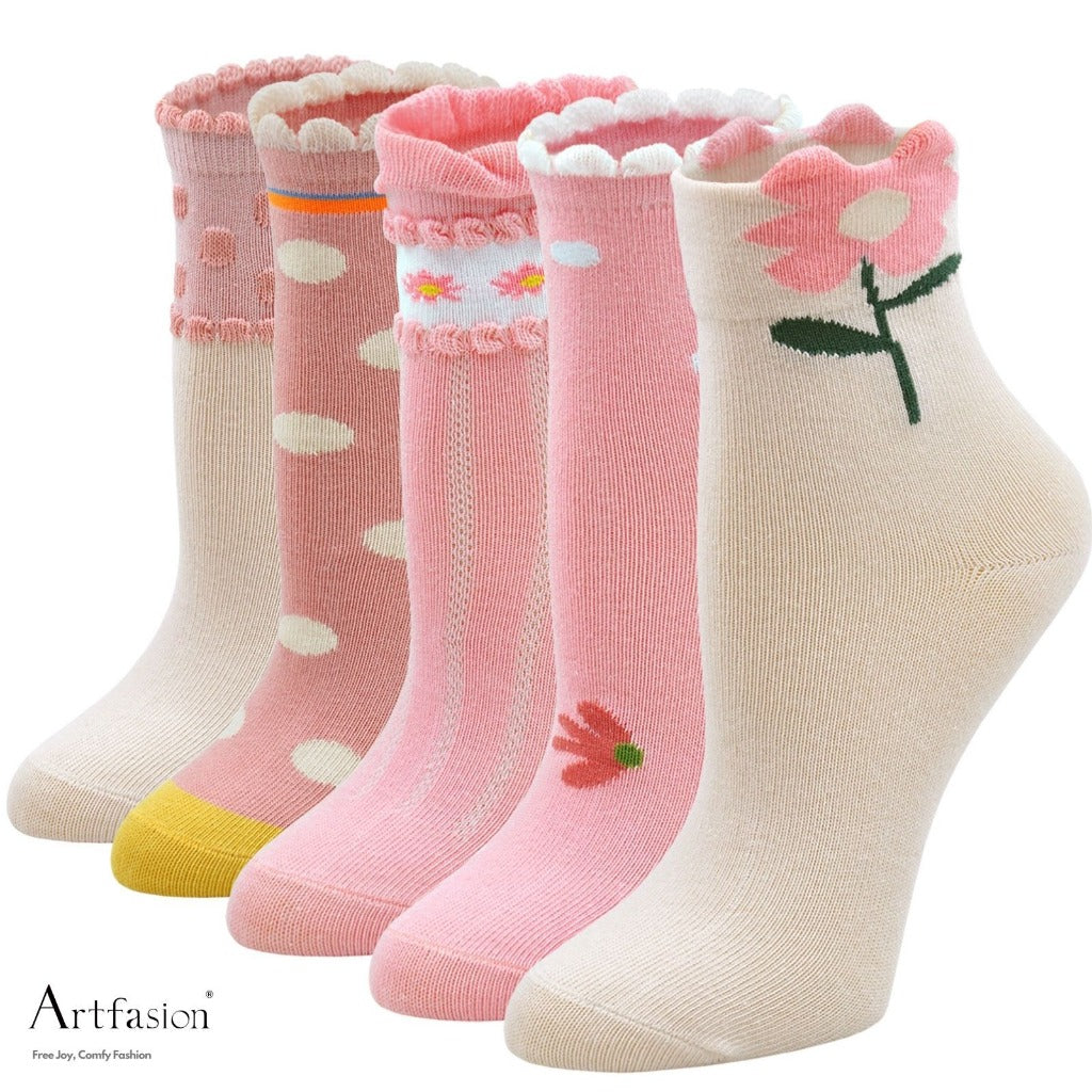 5 pairs floral socks for girls