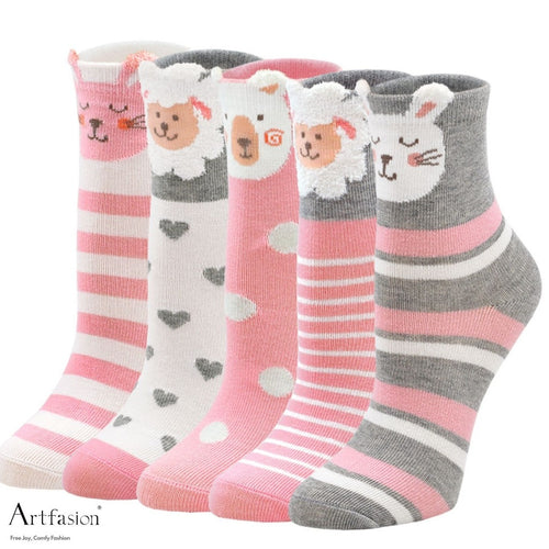 5 pairs pink animal socks for girls