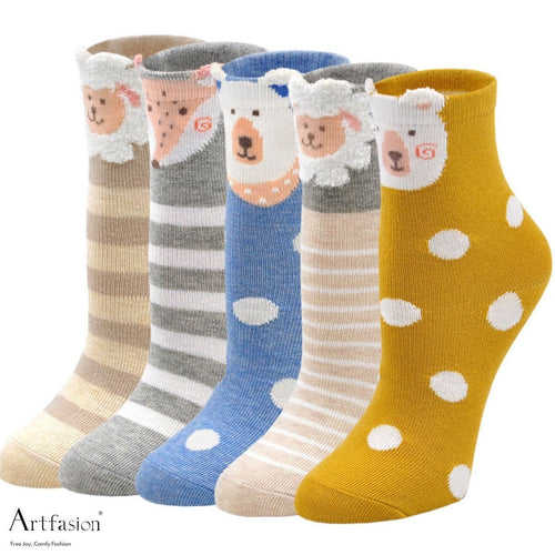 5 pairs animal crew socks for kids