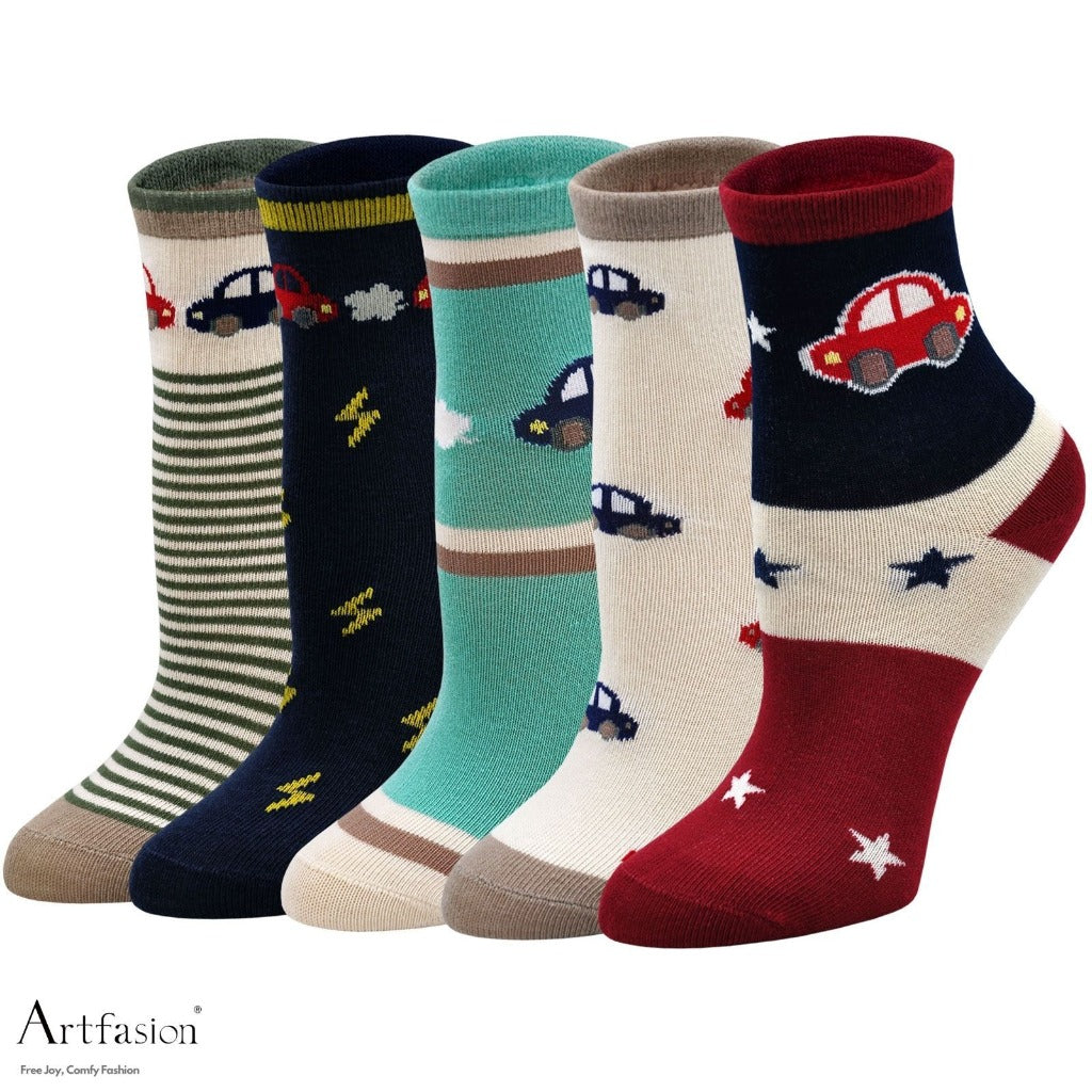 5 pairs cotton cars crew socks for boys