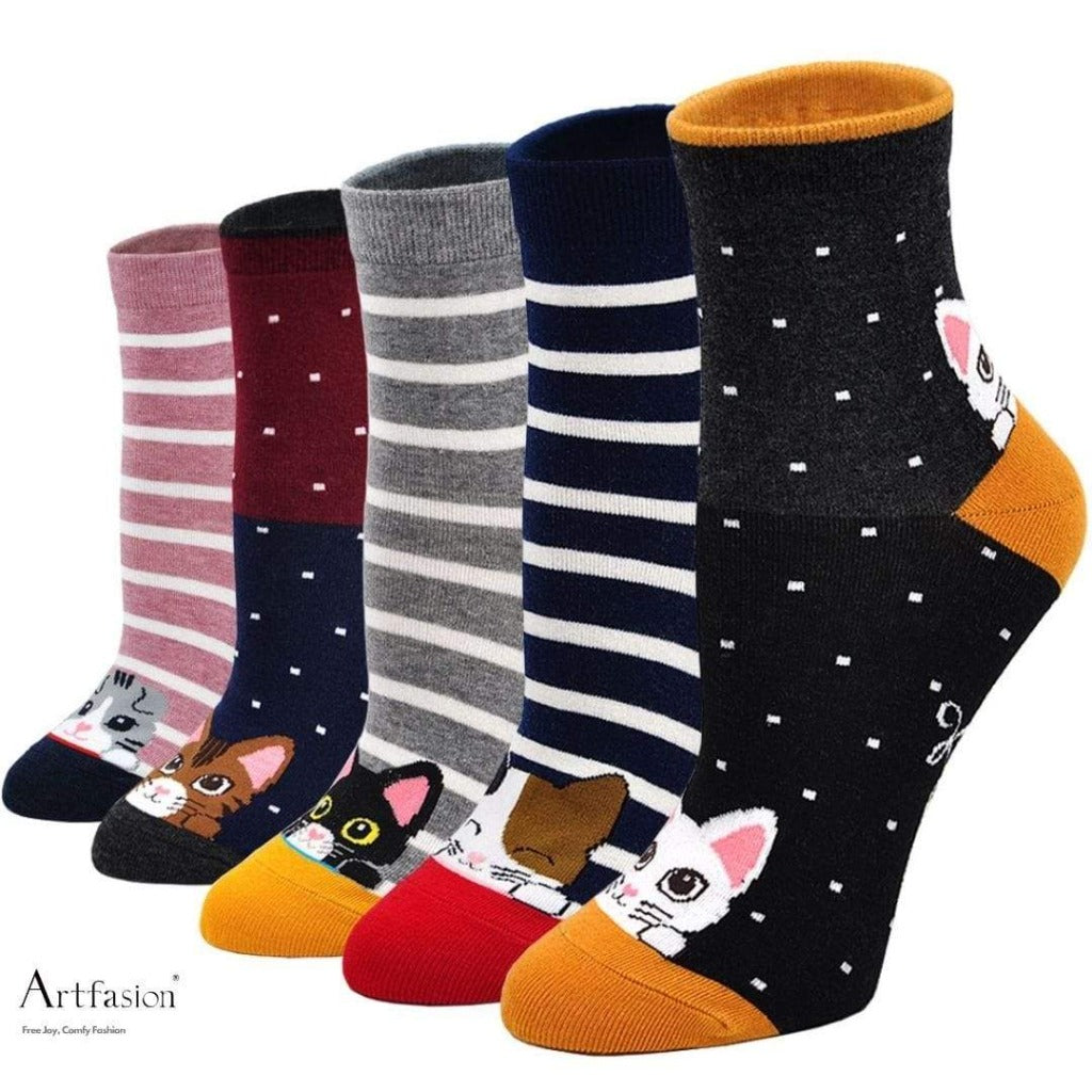 5 pairs animal crew socks for women