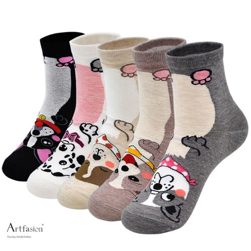 5 pairs cute puppy dog socks for women