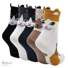 Load image into Gallery viewer, cute cat face crew socks for women
