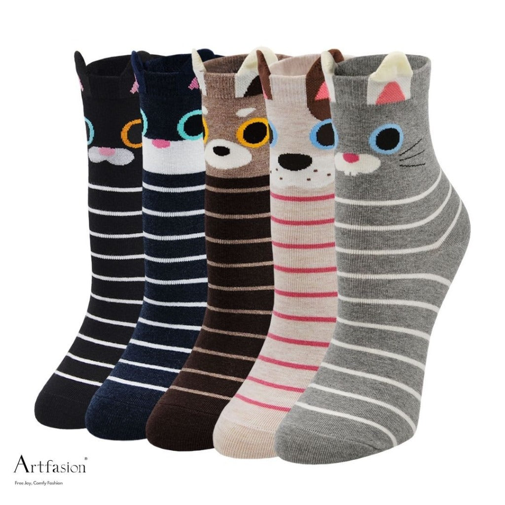 5 pairs stripes animal novelty socks