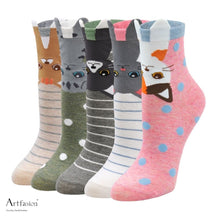 Load image into Gallery viewer, 5 cute cat socks for women
