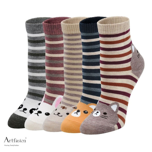 stripes animal crew socks for women