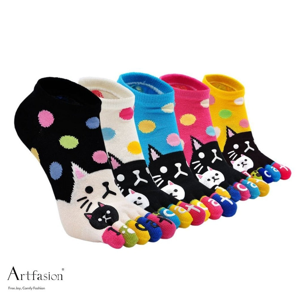 cute colorful kitty ankle socks