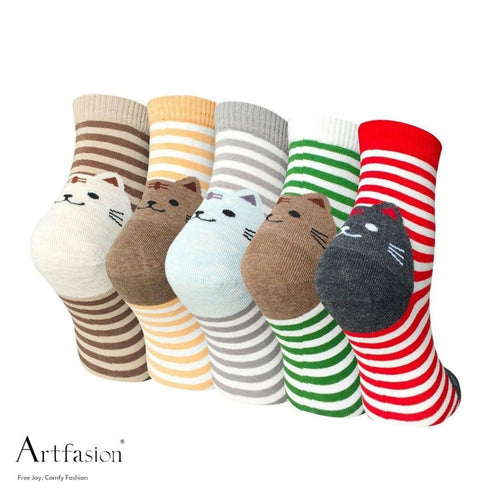 cute stripes cat design socks