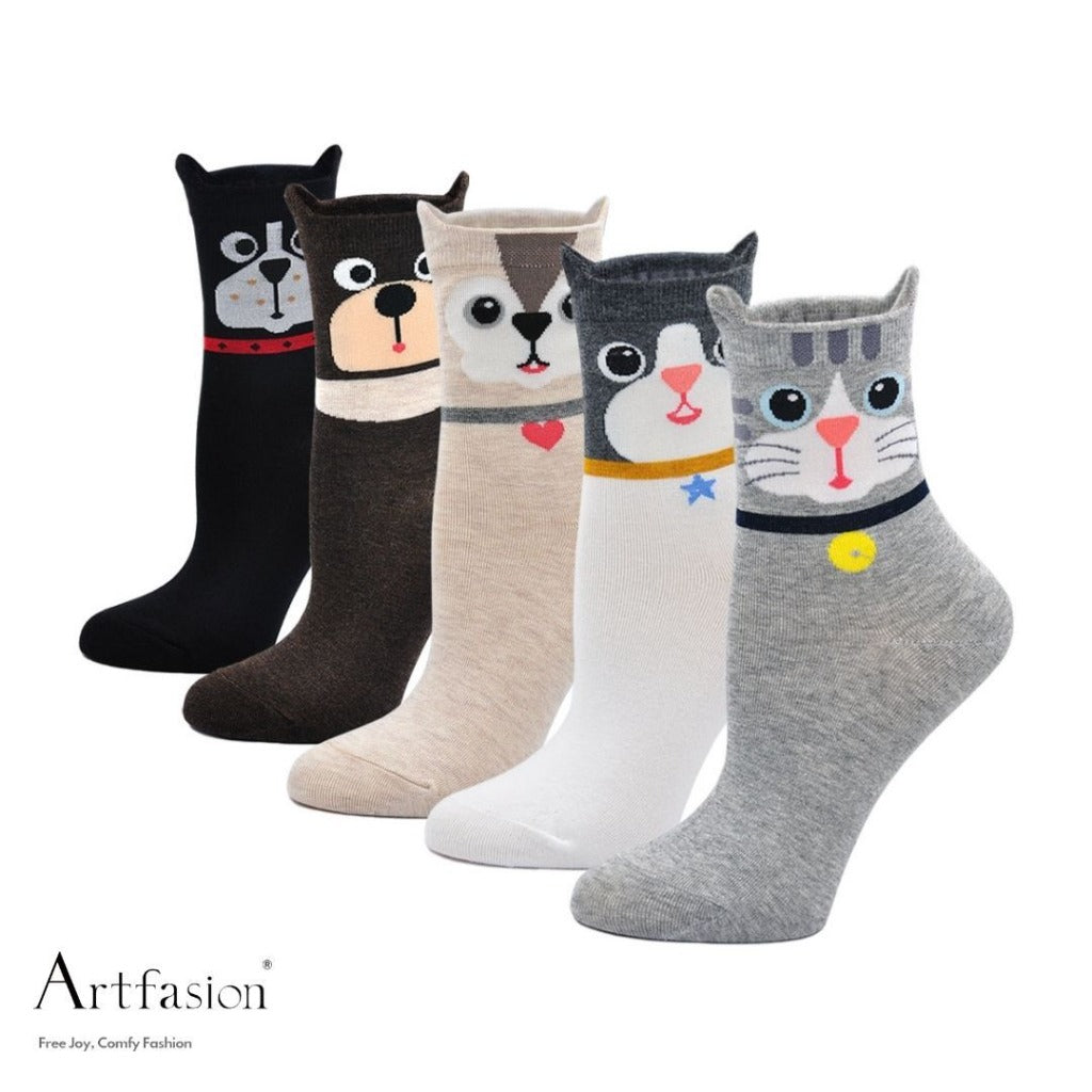 5 pairs cute animal themed crew socks