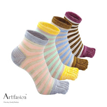 Load image into Gallery viewer, 4 pairs stripes ankle socks for women
