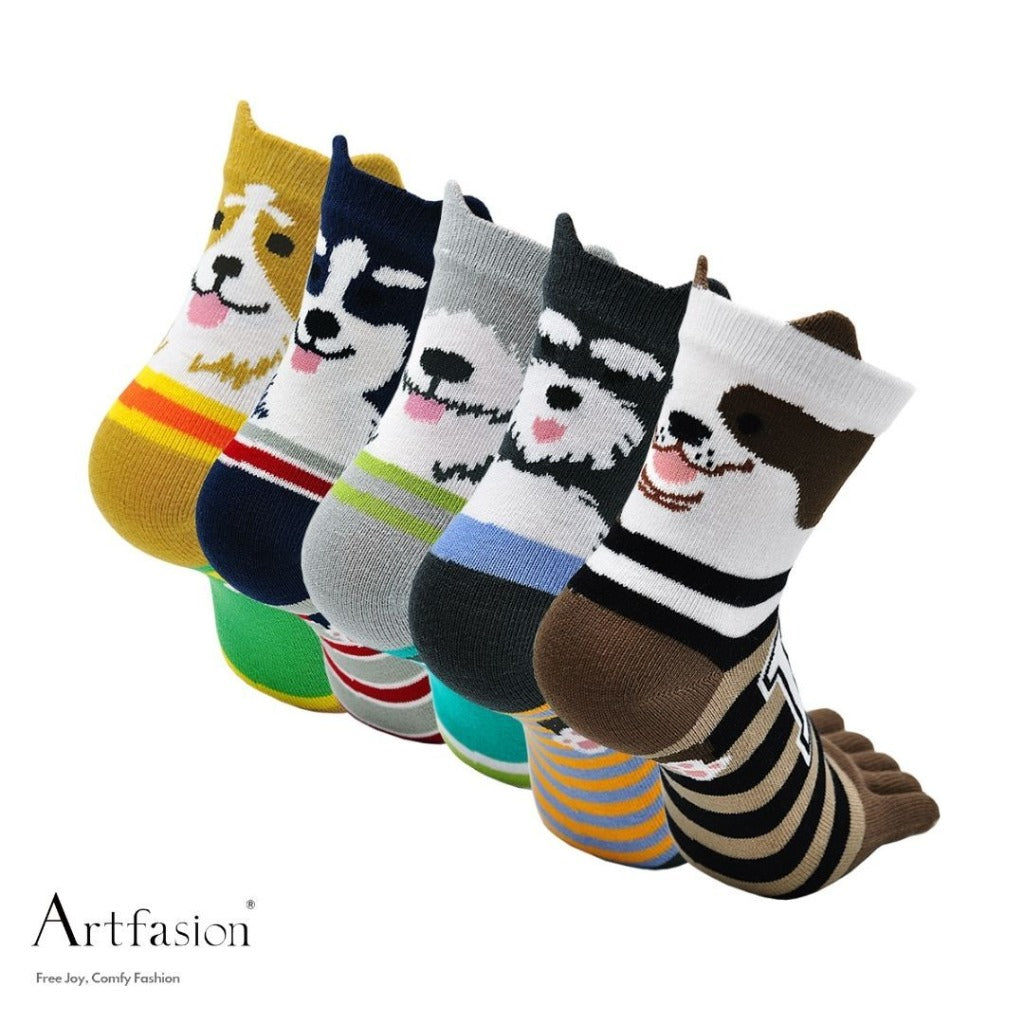 5 pairs cute dog face socks 