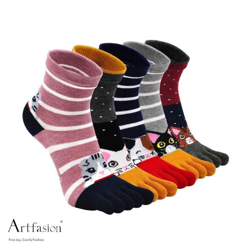 5 pairs cute cat socks for women