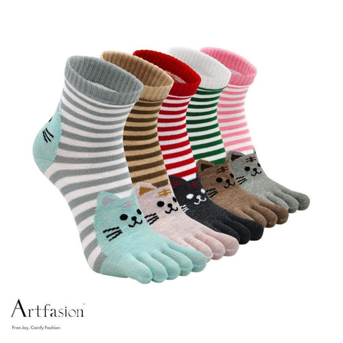 5 pairs cute cat crew socks for women