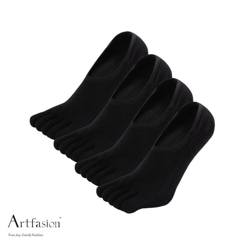 4 pairs plain black no show socks for men