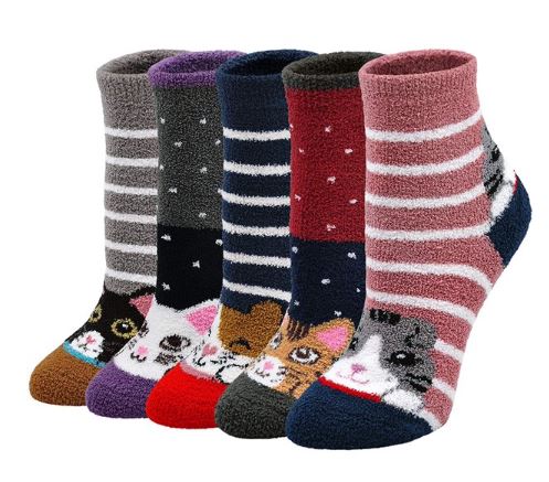 Artfasion Womens Fuzzy Socks, Cozy Winter Warm Fluffy Cute Cat Animal Home Slipper Socks for Women and Girls, 5 Pairs