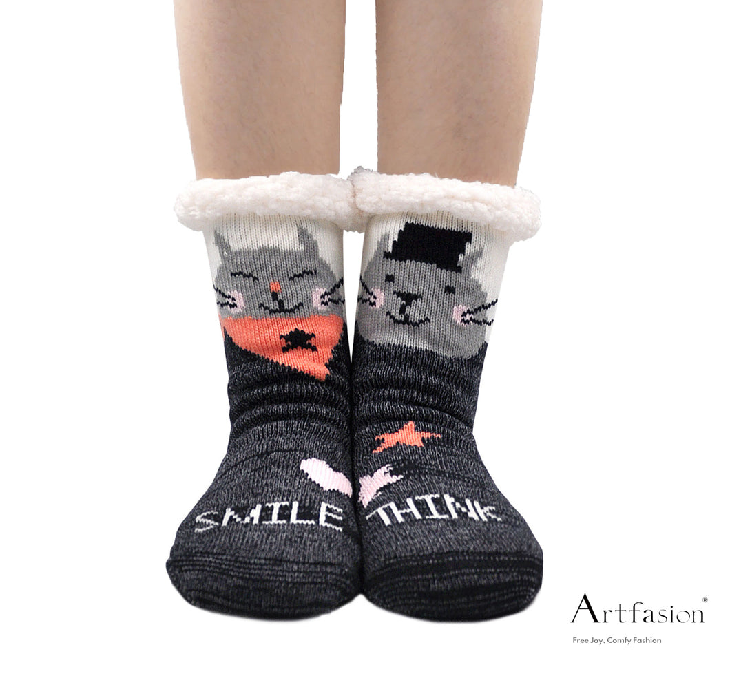 Artfasion's Slipper Winter Animal Socks with Non-slip Grip for Women